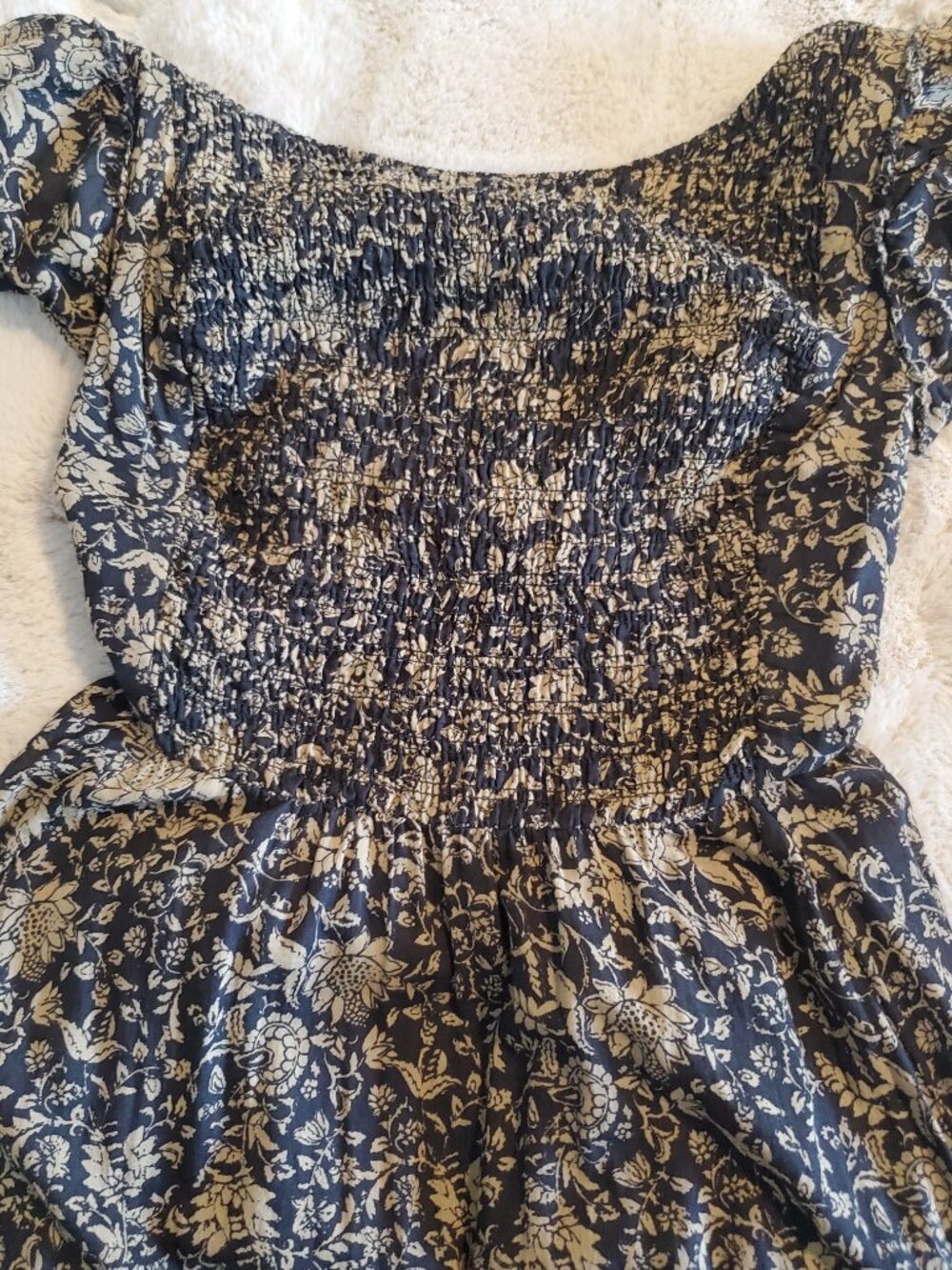 Free People Black Brown Floral Maxi Dress Boho Off Shoulder Open Back Cotton - Picture 10 of 16